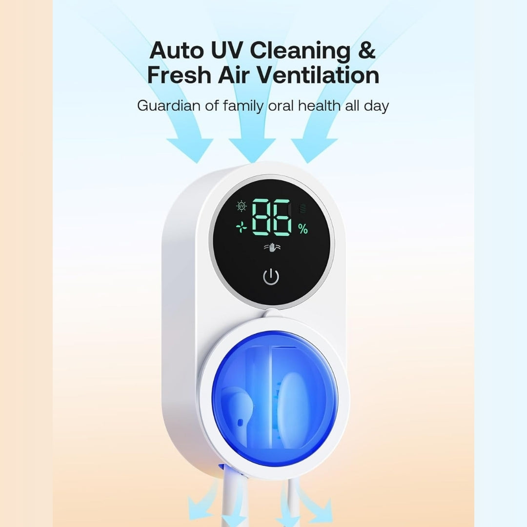 Upyogaa UV Toothbrush Cleaner & Holder – LED Smart Screen, Rechargeable Wall Mount Design for Bathrooms