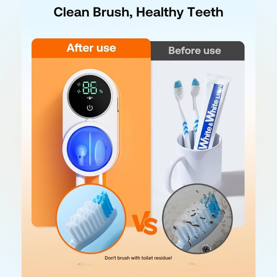 Upyogaa UV Toothbrush Cleaner & Holder – LED Smart Screen, Rechargeable Wall Mount Design for Bathrooms