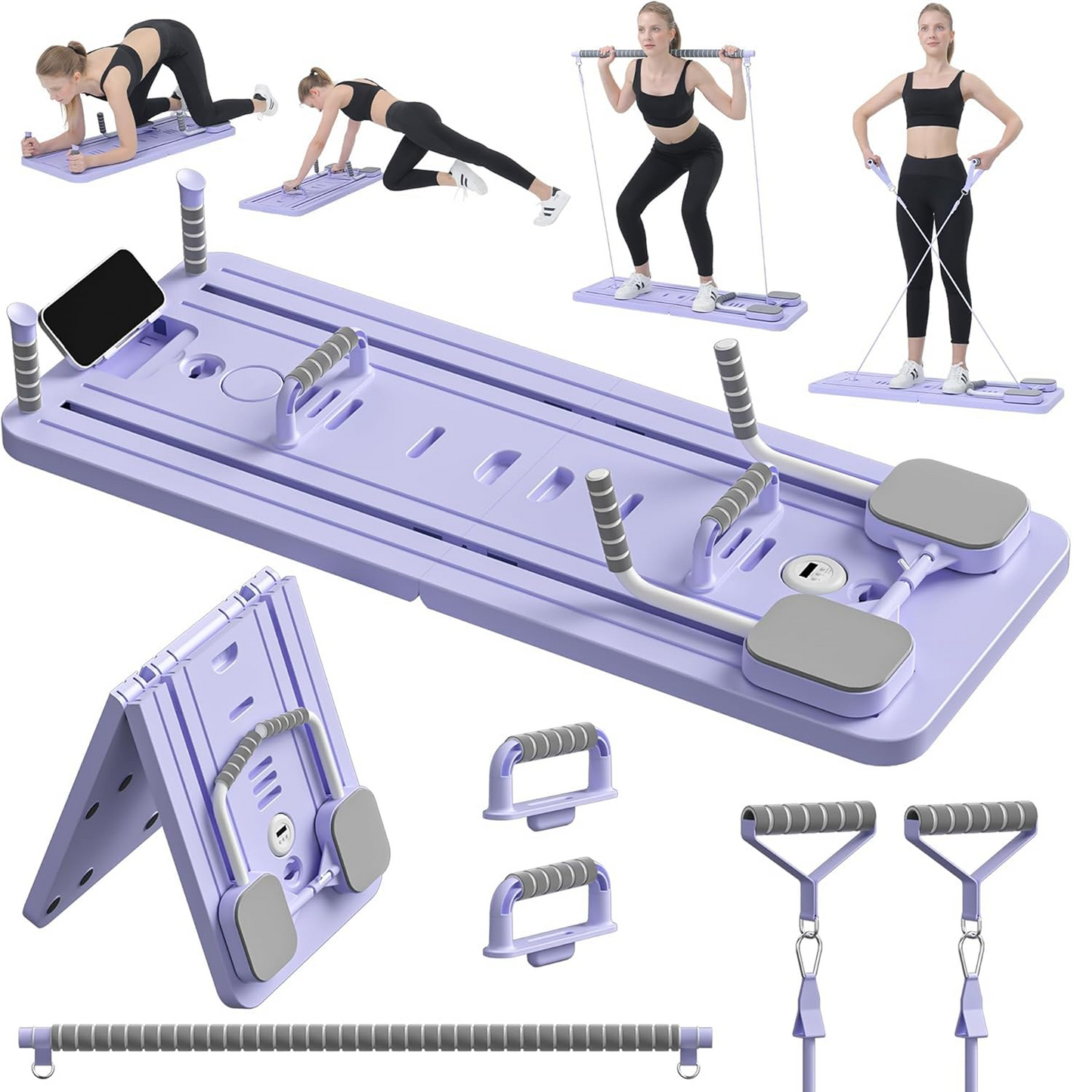 Upyogaa Foldable Pilates Board | Multifunctional Ab Board Automatic Rebound | Full Body Exercise Equipment for Home | Pilates Reformer with Elbow Support & Resistance Bands & Abs Mat & Handles