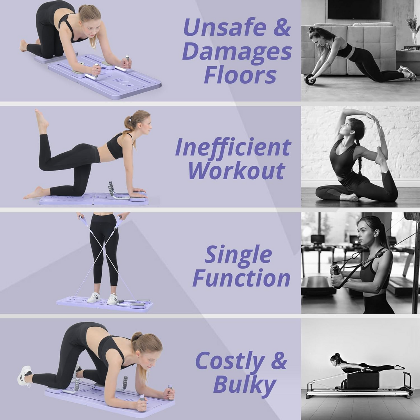 Upyogaa Foldable Pilates Board | Multifunctional Ab Board Automatic Rebound | Full Body Exercise Equipment for Home | Pilates Reformer with Elbow Support & Resistance Bands & Abs Mat & Handles