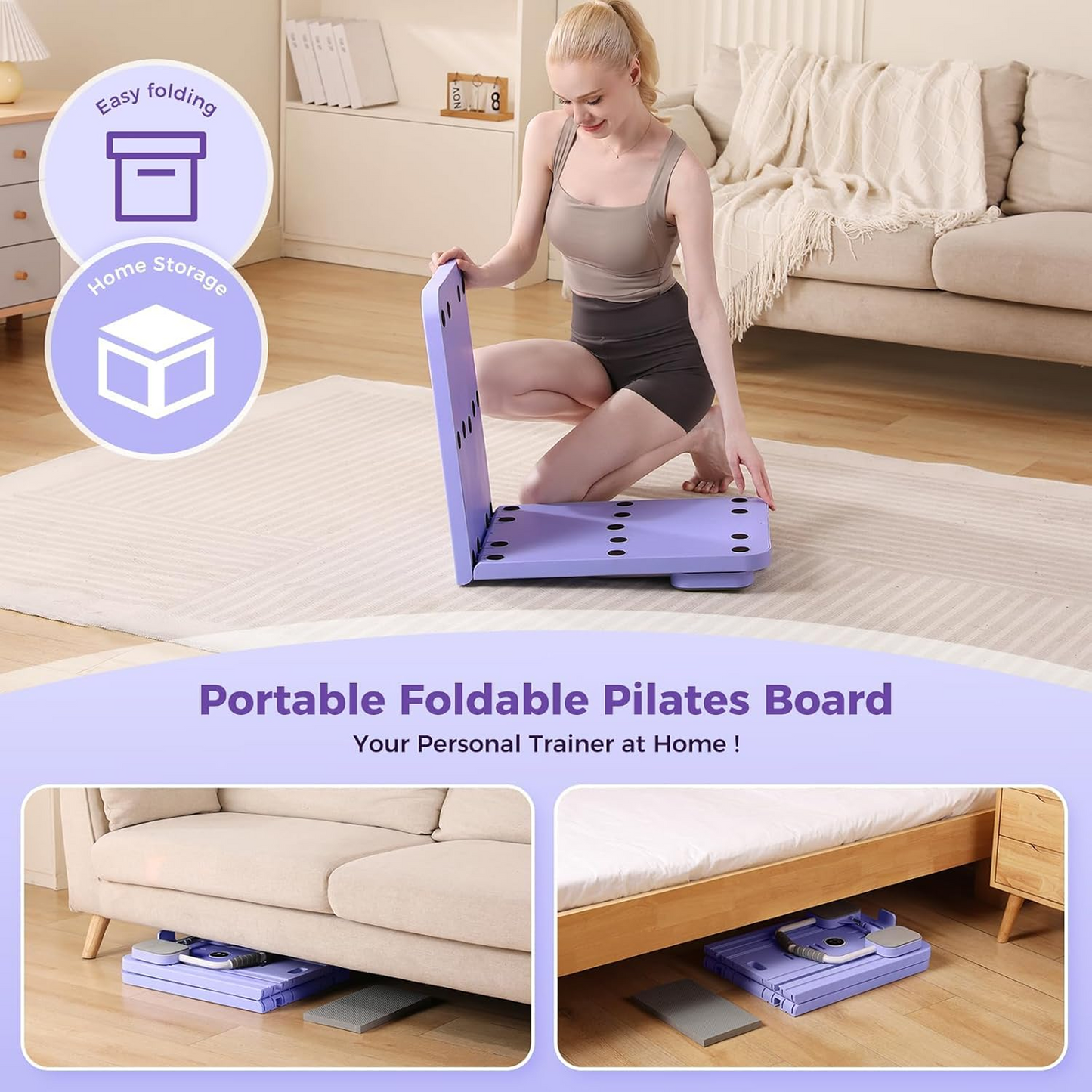 Upyogaa Foldable Pilates Board | Multifunctional Ab Board Automatic Rebound | Full Body Exercise Equipment for Home | Pilates Reformer with Elbow Support & Resistance Bands & Abs Mat & Handles