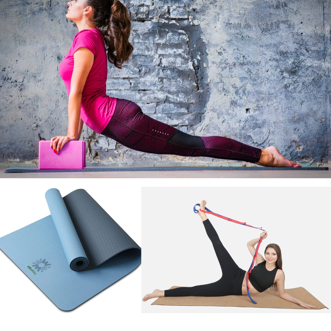 Yoga mat online block and strap