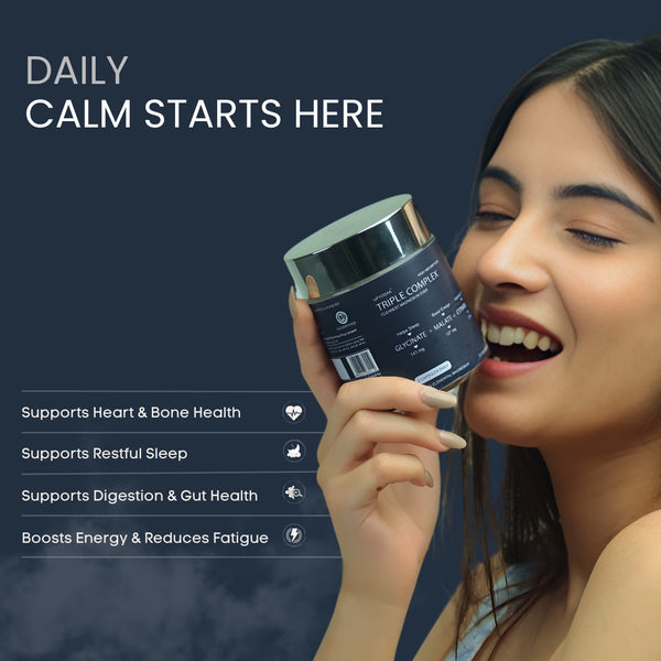 Upyogaa Triple Magnesium Complex | 300 mg Elemental Magnesium | 90 Veg Capsules