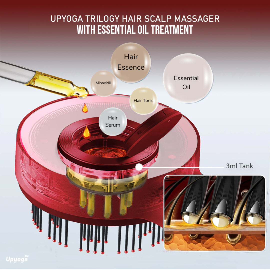 Upyoga Trilogy Red Light Therapy Hair Scalp Massager & Oil Applicator Hair Rejuvenation Device | 1 Year Warranty