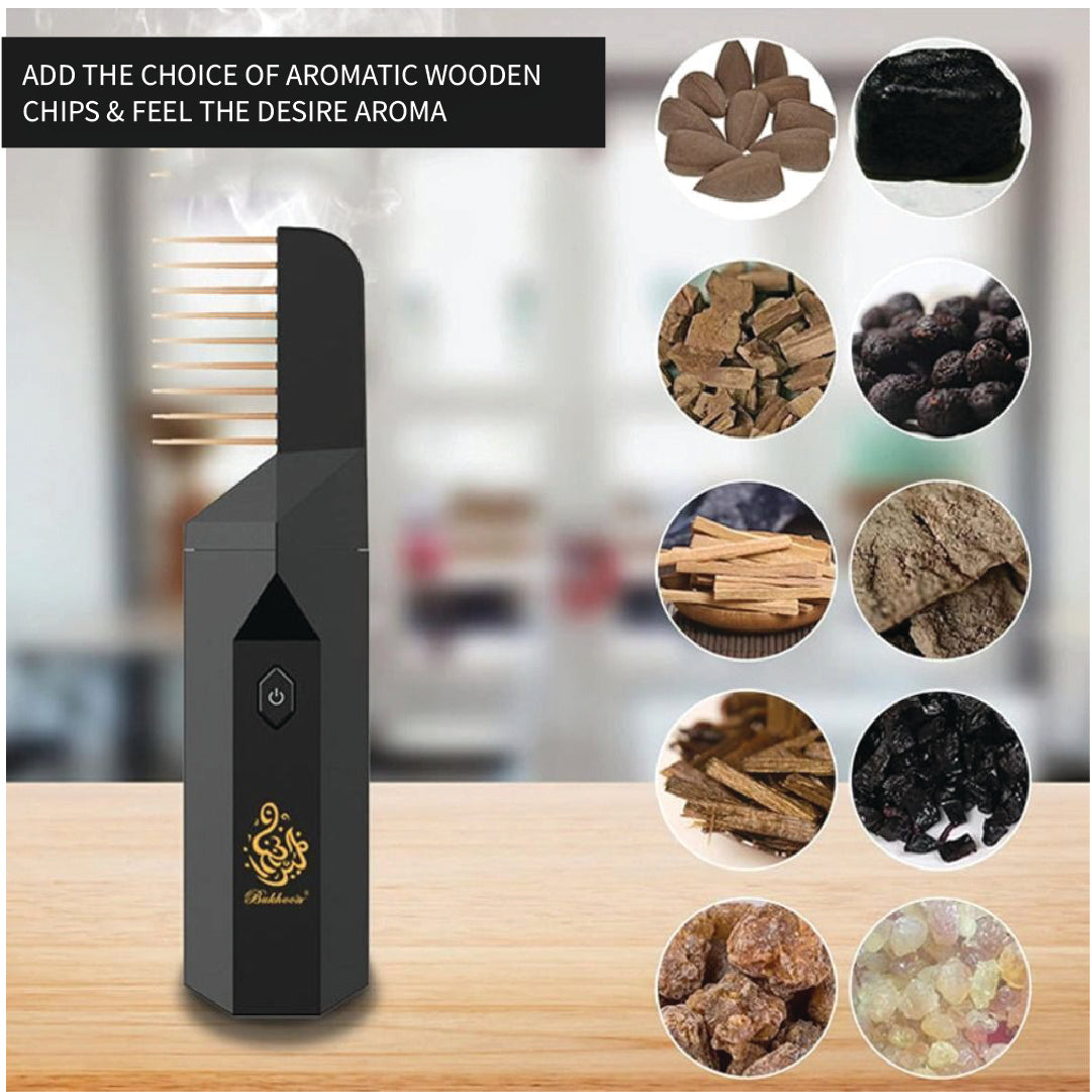 Upyoga 2 in 1 Hair Comb Incense Burner & Home Diffuser | 1 Year Warranty | Rechargeable | Bakhoor Included