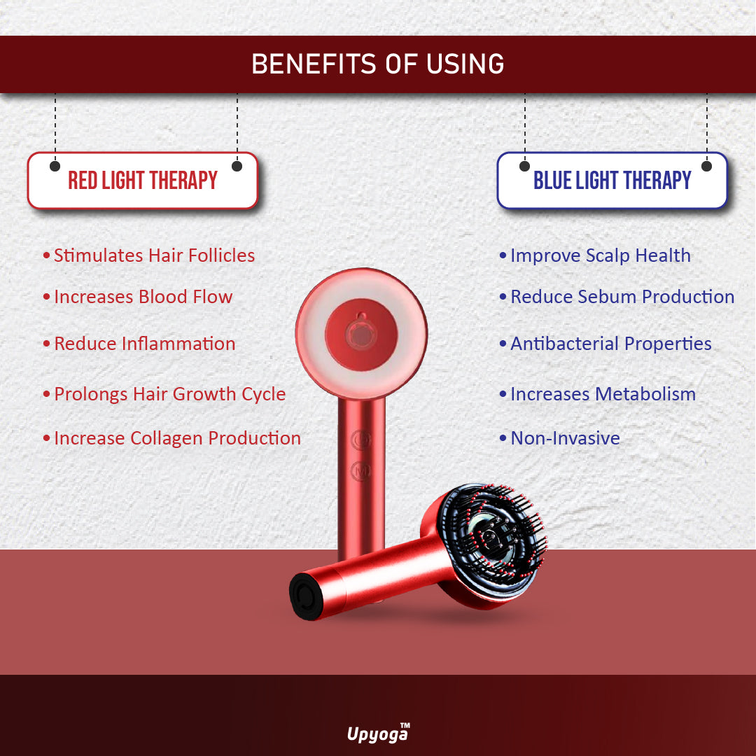 Upyoga Trilogy Red Light Therapy Hair Scalp Massager & Oil Applicator Hair Rejuvenation Device | 1 Year Warranty