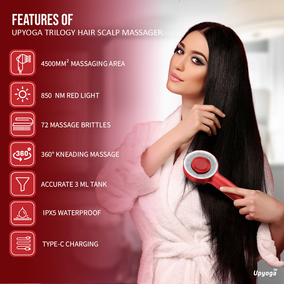 Upyoga Trilogy Red Light Therapy Hair Scalp Massager & Oil Applicator Hair Rejuvenation Device | 1 Year Warranty