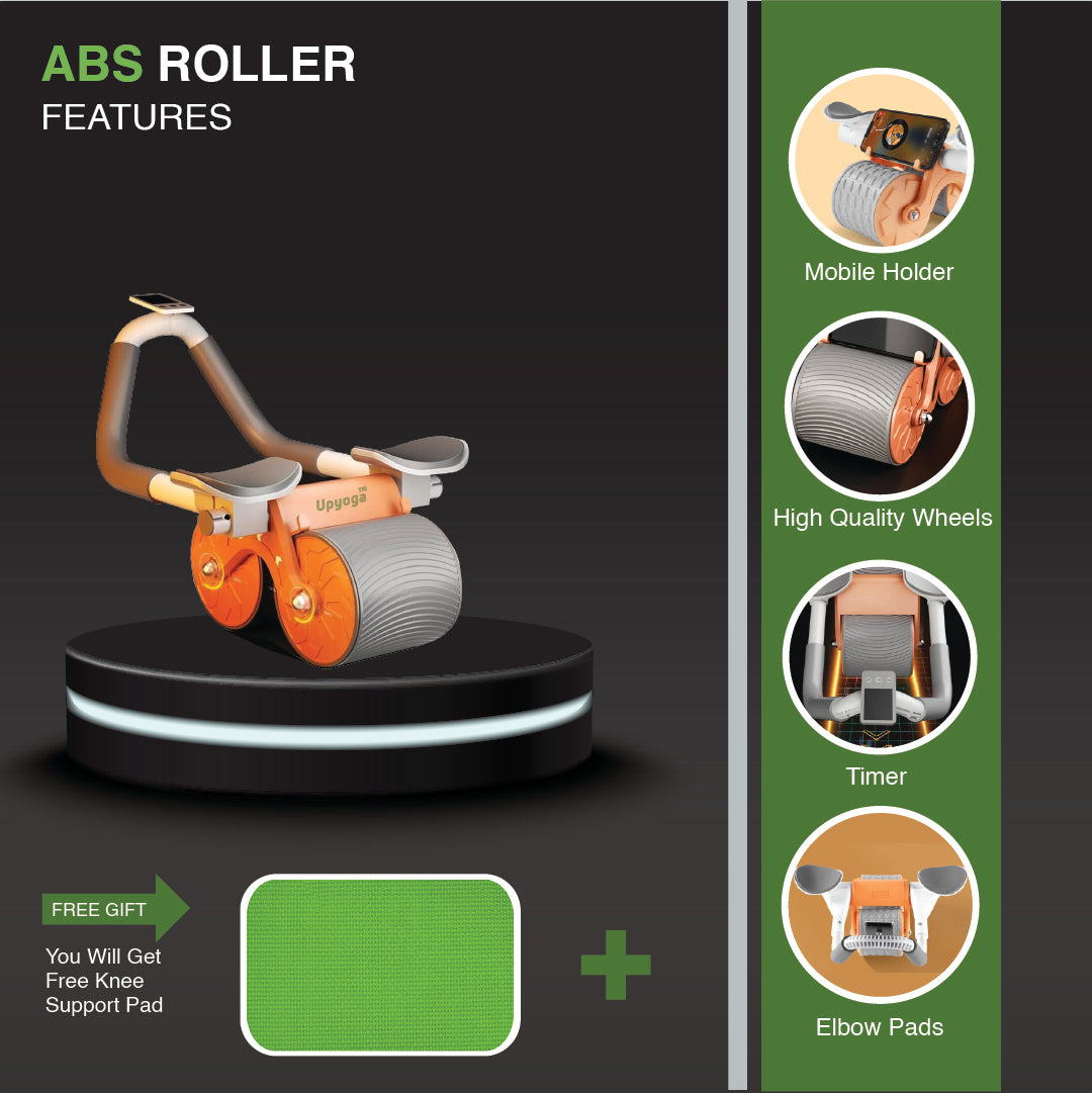 2023 Abs Roller Wheel with Timer Abdominal Exercise Automatic Rebound  Abdominal Wheel for Newbies with Knee Mat for Body Fitness Strength Training