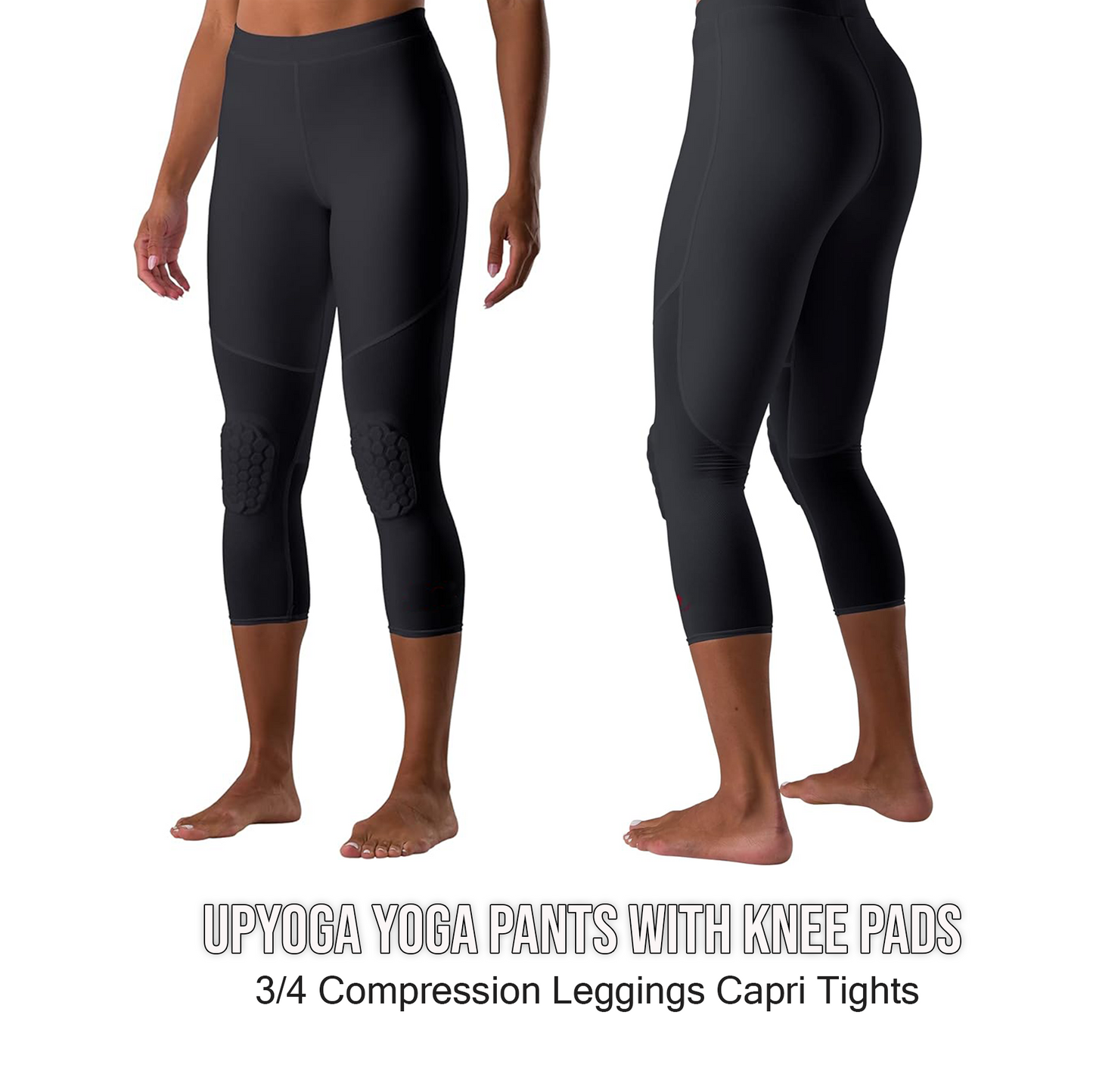 Upyoga Yoga Pants with Knee Pads 3 4 Compression Leggings Capri Tigh UPYOGAA