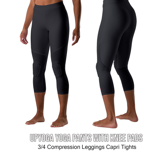 Upyoga Yoga Pants with Knee Pads | 3/4 Compression Leggings Capri Tights