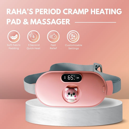 Raha's Dynamic Heat & Belt Massager for Period Cramp Relief | Teddy Massager | 6 Temperature & Massage Modes | 1 Year Warranty