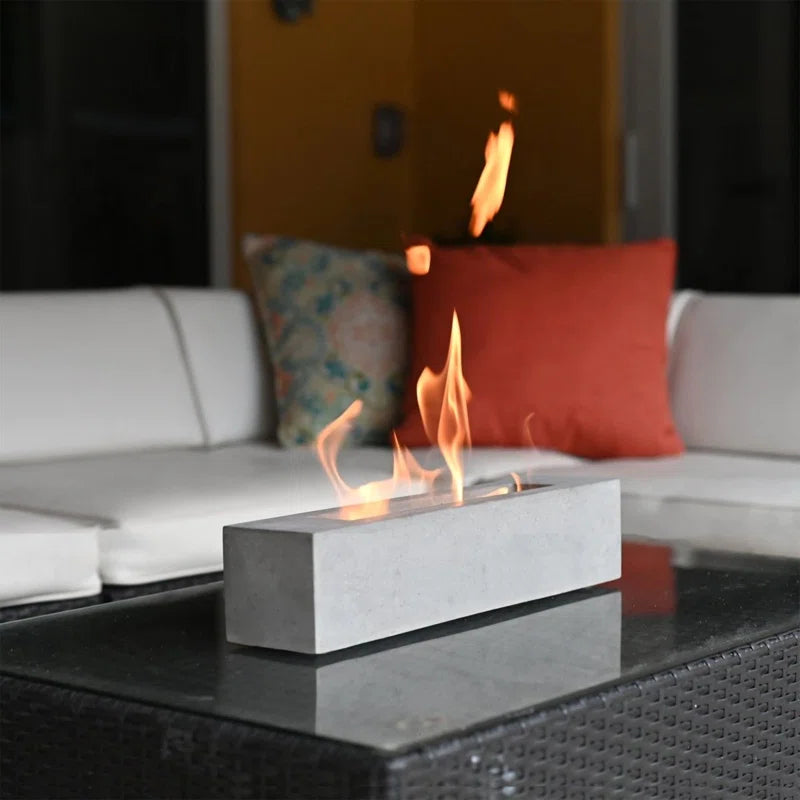 Rectangular Concrete Bio-Ethanol Tabletop Fireplace Indoor and Outdoor