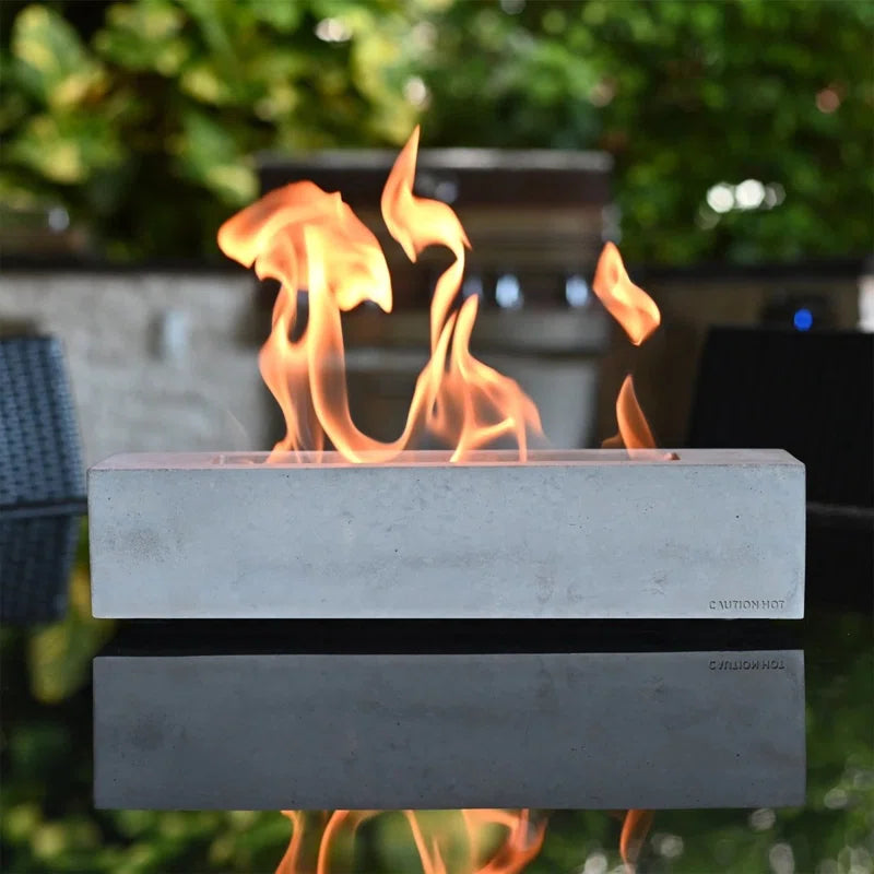 Rectangular Concrete Bio-Ethanol Tabletop Fireplace Indoor and Outdoor